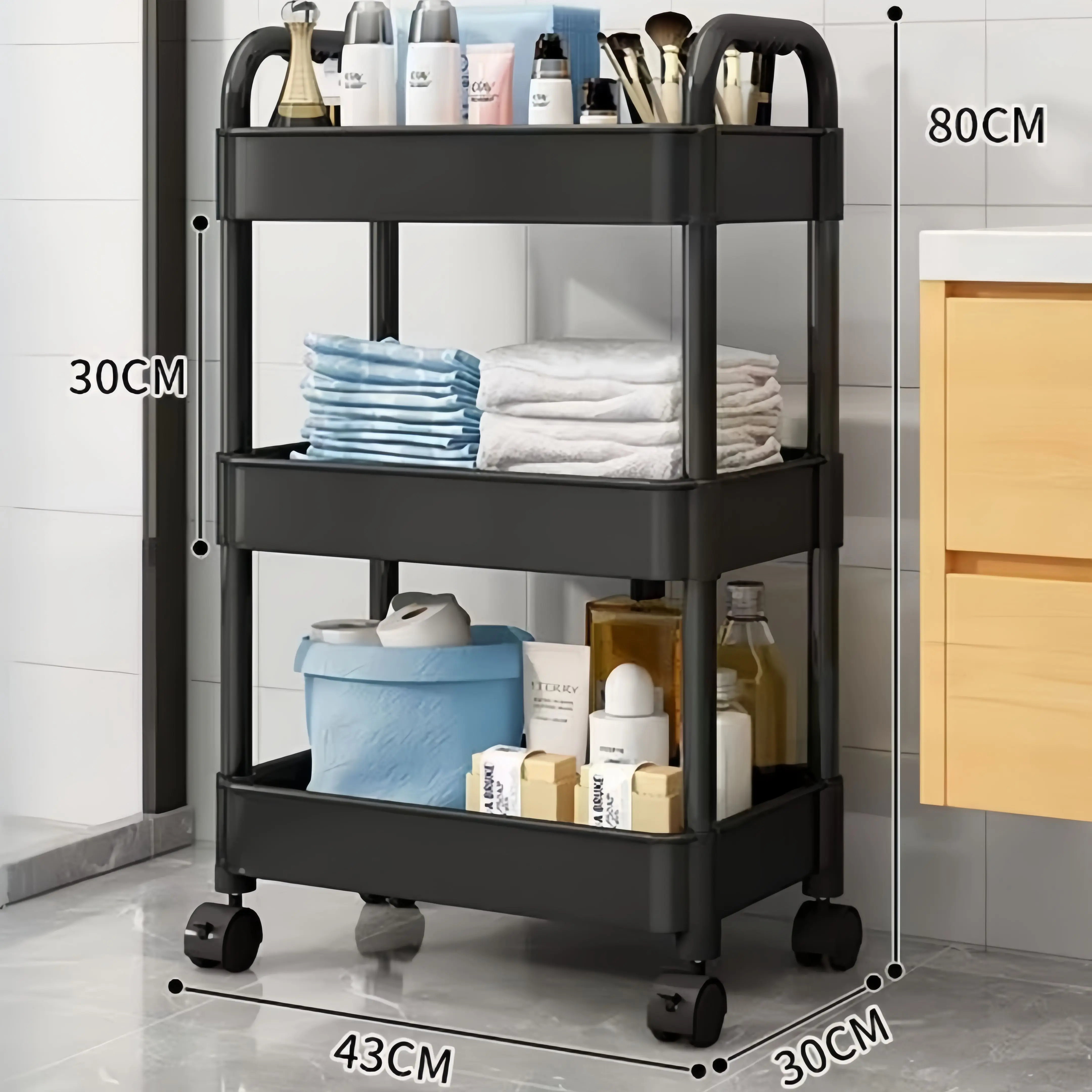 2 3 4 Tier utility Rolling Bathroom Kitchen Cart storage rack trolley Home storage organization cart with wheels handle
