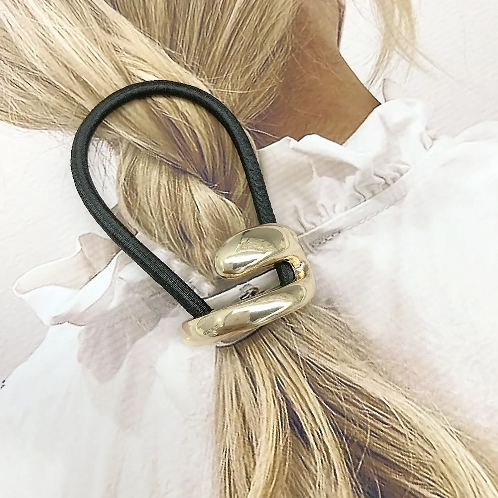 Fashion Japan Hammered Irregular Geometric Shape Metal Tied Hair Rope Simple Chunky Metal Pony Cuff Hair bands Hair Accessories