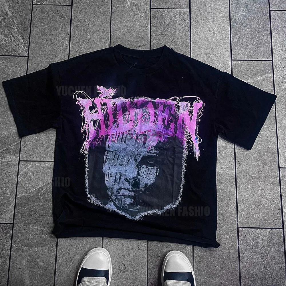 Streetwear Custom 280g Boxy Fit 100% Cotton Raw Hem T-Shirt Screen Print Cut N Sew Graphic Tshirts For Men