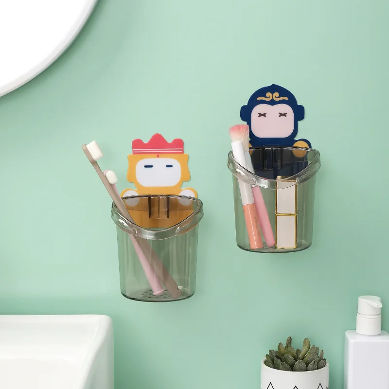 Punch-free rack wall-mounted cartoon toothbrush cup can be drained storage cup bathroom toothbrush toothpaste storage rack