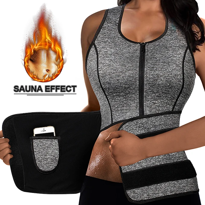 Women neoprene sauna Suit Top Body Shapers slimming vest with Adjustable Waist Trimmer Belt