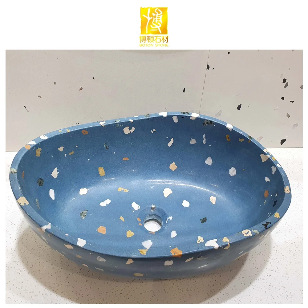BOTON STONE Cement Concrete Lavatory Blue Sinks Terrazzo Stone Bathroom Toilet Porcelain Wash Basin