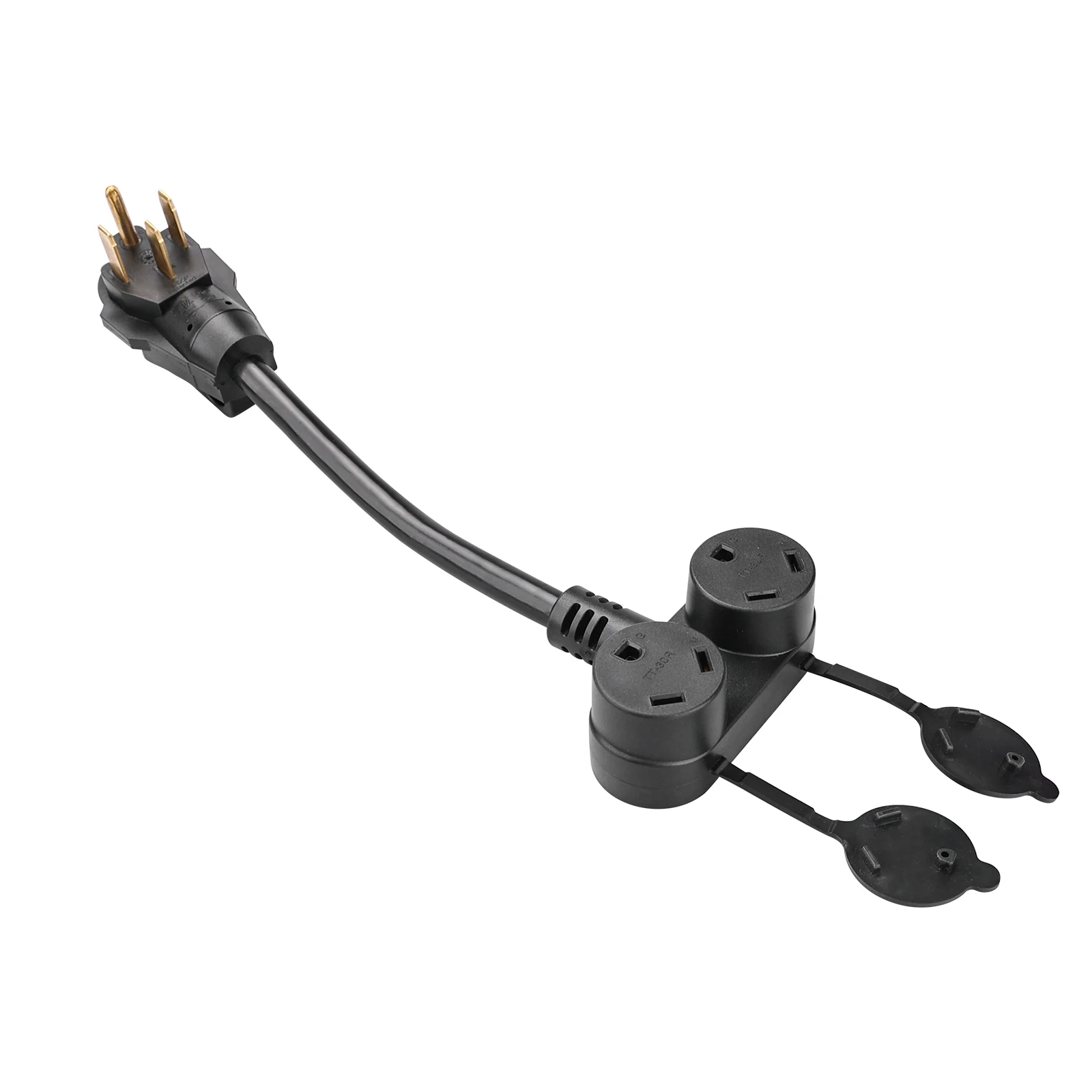 RV Y Adapter Cord, NEMA14-50P to TT-30R*2 with Waterproof Cap, STW 10/4AWG Power Cord,ETL Listed