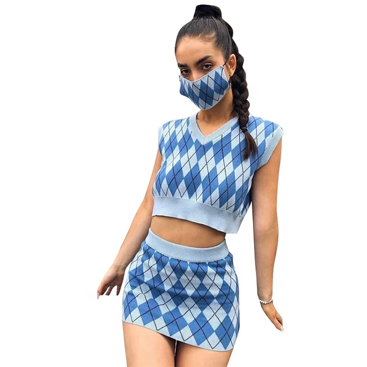 Argyle Plaid Knitted Tank Top Female Sweater Vest England Preppy Style Y2k Clothes Knitwear Autumn