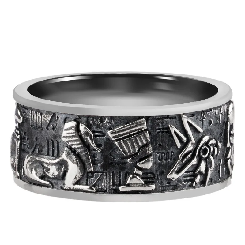 Gothic Suit Thug Ring Horus Anubis Anka Scarab Ring Exquisite Processing 925 Sterling Silver Egyptian Gods Ring for Men