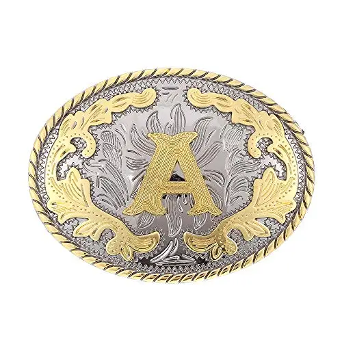 Custom Western Belt Buckle Initial Letters ABCDEFG Cowboy Rodeo Gold Large Belt Buckle for Men Women (ABC-Z)
