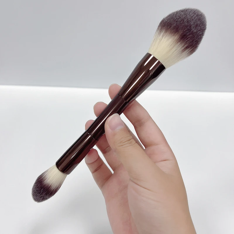 Double Ended Custom Makeup Brush Vegan Liquid Foundation Powder Blush Eye Makeup Private Label Brown Makeup Brush