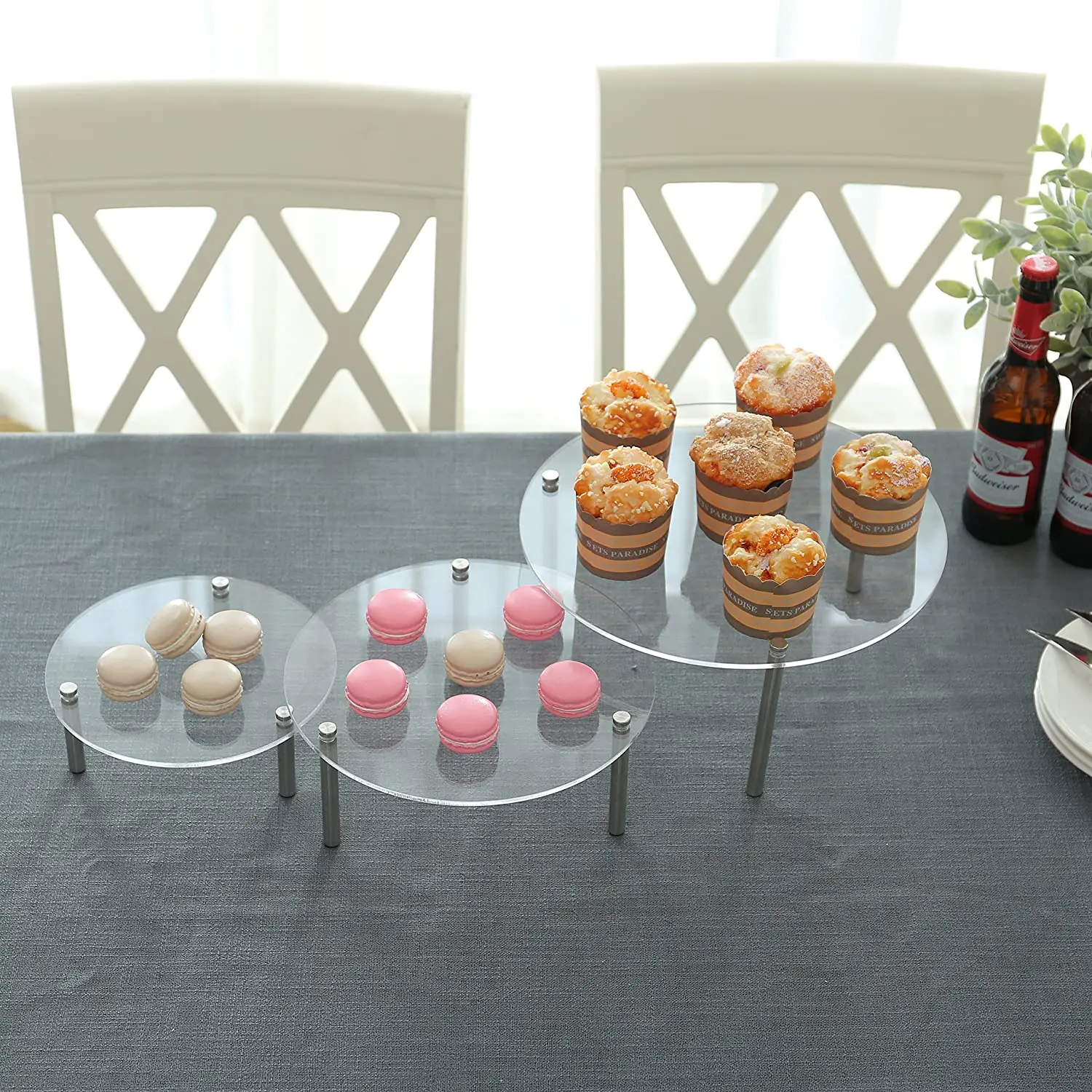 3pcs Round Clear Acrylic Cake Stands Holder for Cupcake Dessert Cake Pizza Acrylic Cake Display Stand Risers