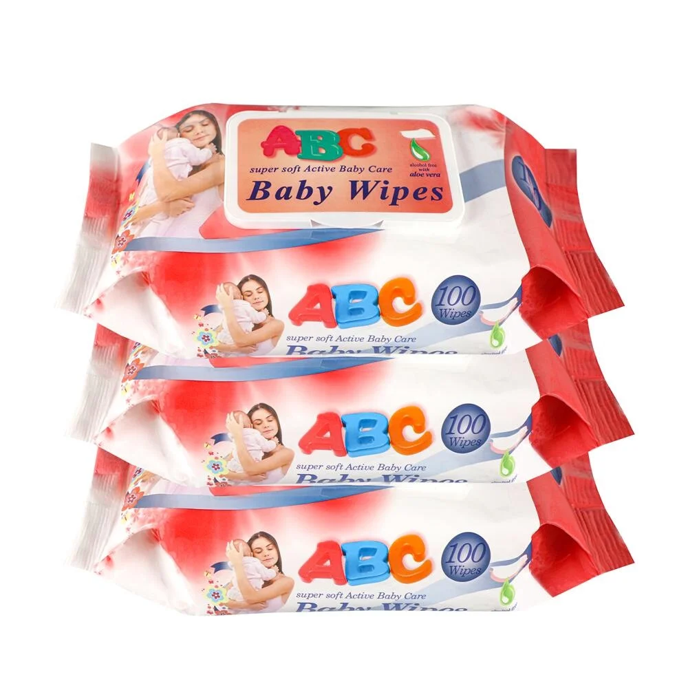Disposable Soft organic clean unscented Wet wipes 100 pcs ABC Natural Baby wipes for sensitive Skin