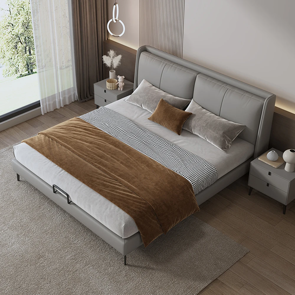 Итальянская современная простая кожаная двуспальная кровать 1 8 м с Индукционным освещением-мягкая мебель для спальни дома и коммерческого использования квартиры