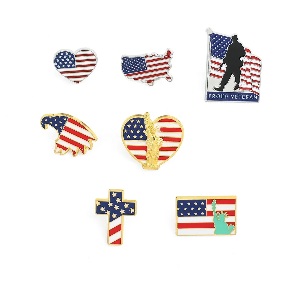 Various Soft Enamel Metal Zinc Alloy Country USA American National Flag Pin Badge