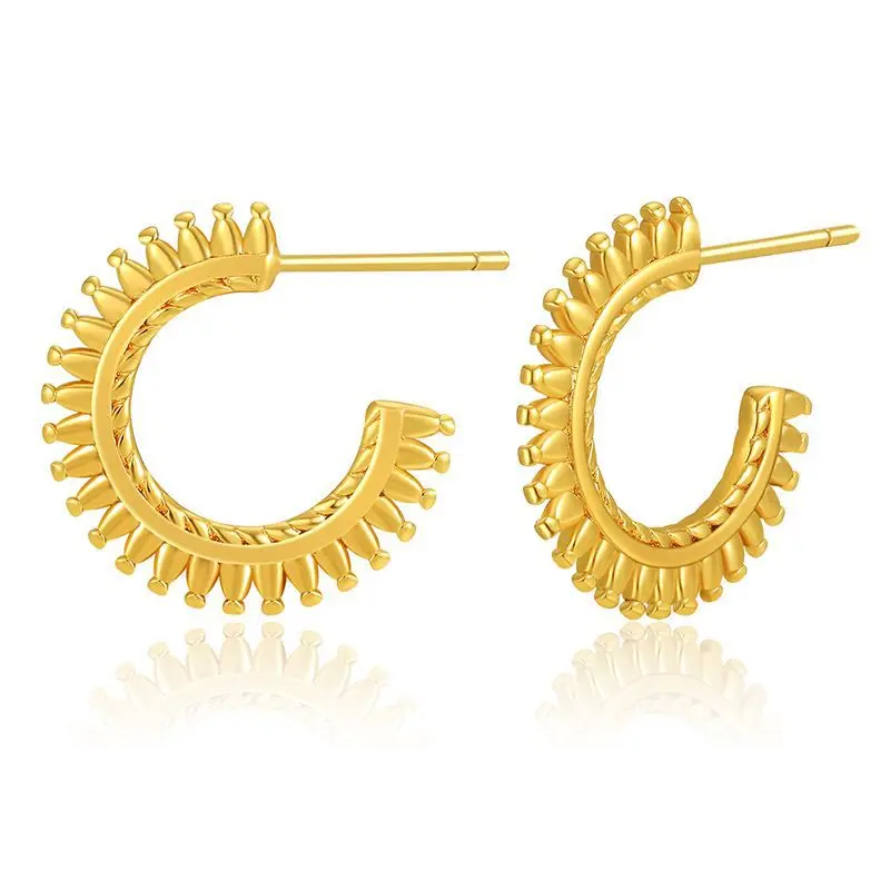 CLARMER Wholesale INS Retro Toothed Wheel Stud Earrings Fashion 18K Real Gold Plated Brass C-shaped Earring for Women