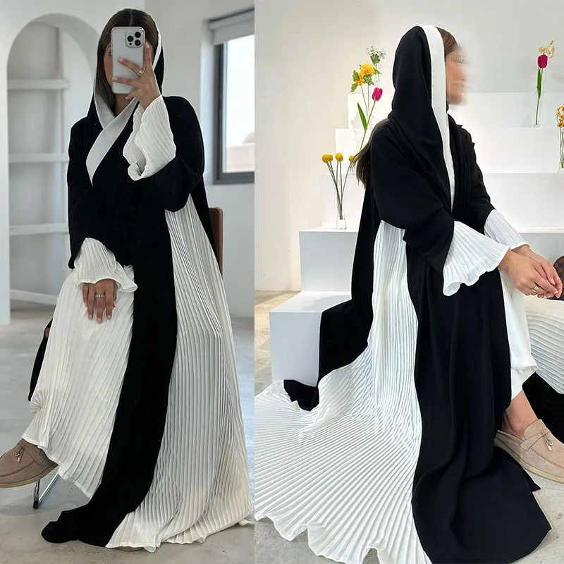Middle east turkey dubai Islamic clothing muslim women pleated dress fashion cardigan abaya