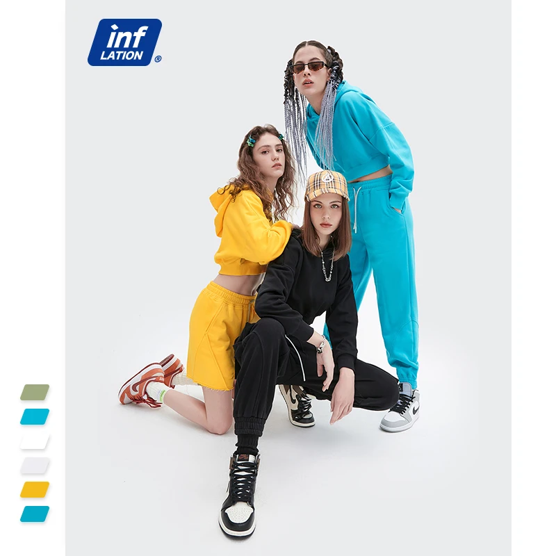 INF Girl Tracksuit Sweatpants And Hoodie Set Sexy Style Crop Fashion Hoodie And Jogger Set