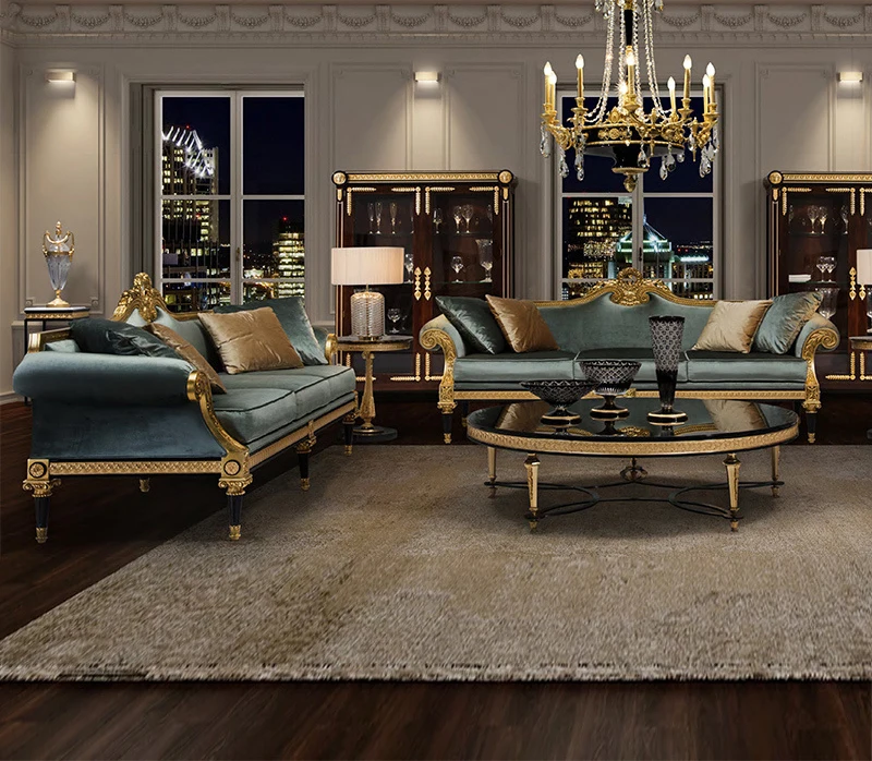 European fabric sofa combination living room solid wood carved sofa French palace furniture custom house