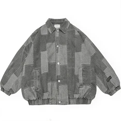 Wholesale High Quality Custom Logo Oversized Black Gray Abrasion Resistant Black Crop Mens Jean Jacket