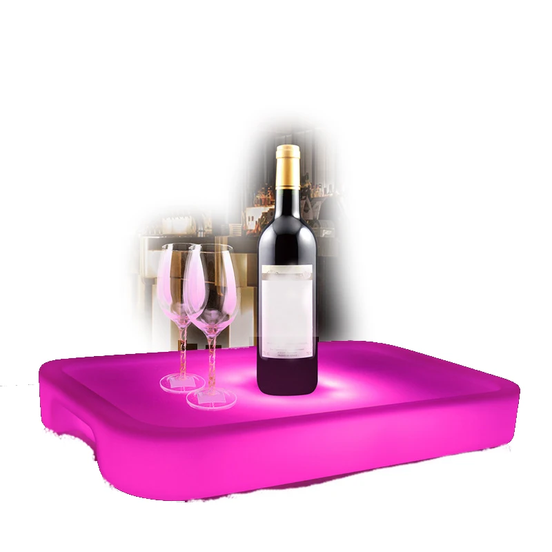 New design led light hollow serving tray Polyethylene Plastic Barware wine glass Tray LTT-WB21