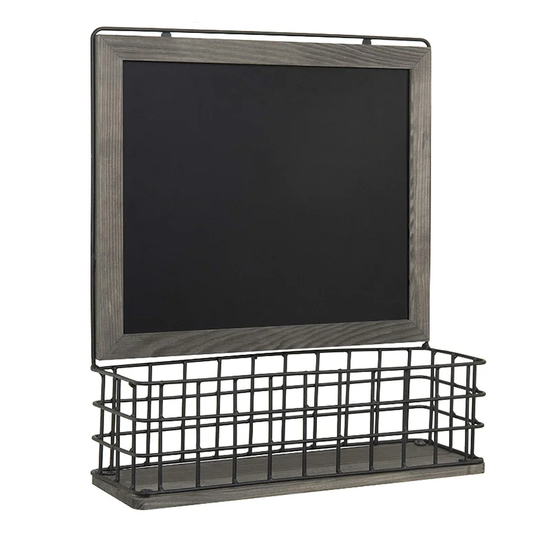 Magnetic Chalk Board with Wooden Frame Wall Storage Basket Organizer for Wall Decor Metal Wire Holder Mail Sundries Holder