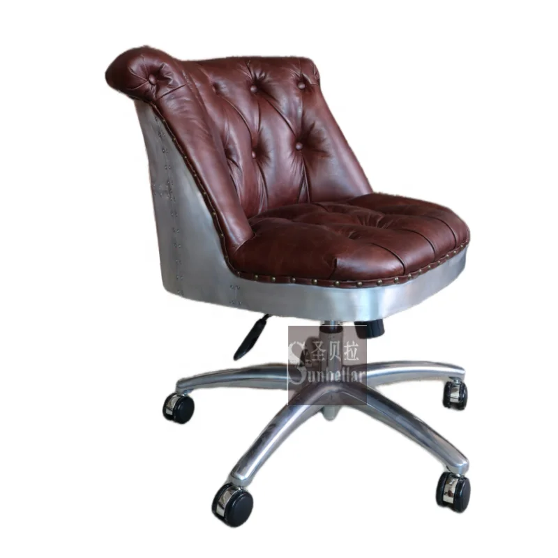 aviation furniture leather swivel chair genuine leather home office accent chair with Aluminium back 5 stars base with caster