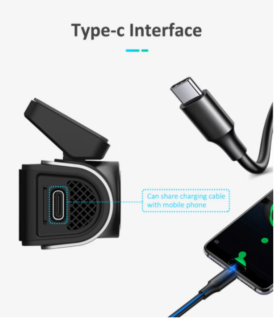 2.5K Front Camera DVR Cycle Recording Type C Car Charger Support 4~256G External Micro SD Card Wifi Connection GPS Night Vision