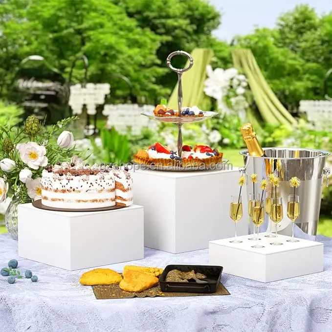 SHP White Buffet Acrylic table Riser Cube Display Nesting Risers Square Food Pedestal Box Display