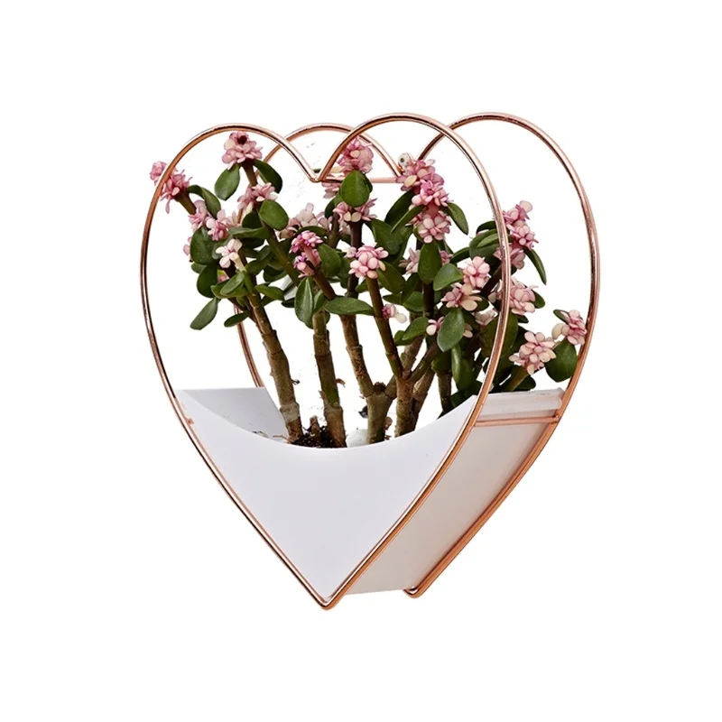 Heart shape Iron Wall Hanging Flower Basket Plant Bonsai Pot Metal Handmade Wall Storage Shelf for wedding home decoration