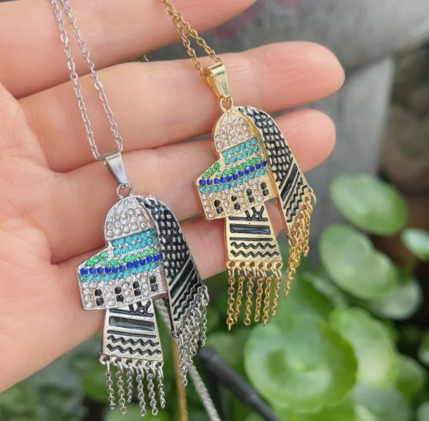Qifei New Arab Necklace Palestine Mosque Pendant Necklace Simple Custom Diy Men And Women Arabian Necklace
