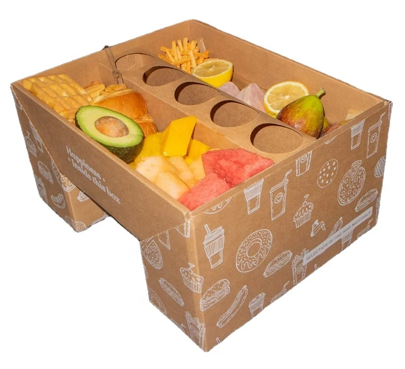 Custom Printed Logo Folding Paper Color Flip Box Party Afternoon Tea Fruit Cake Grazing Box Catering Packaging Platter Box