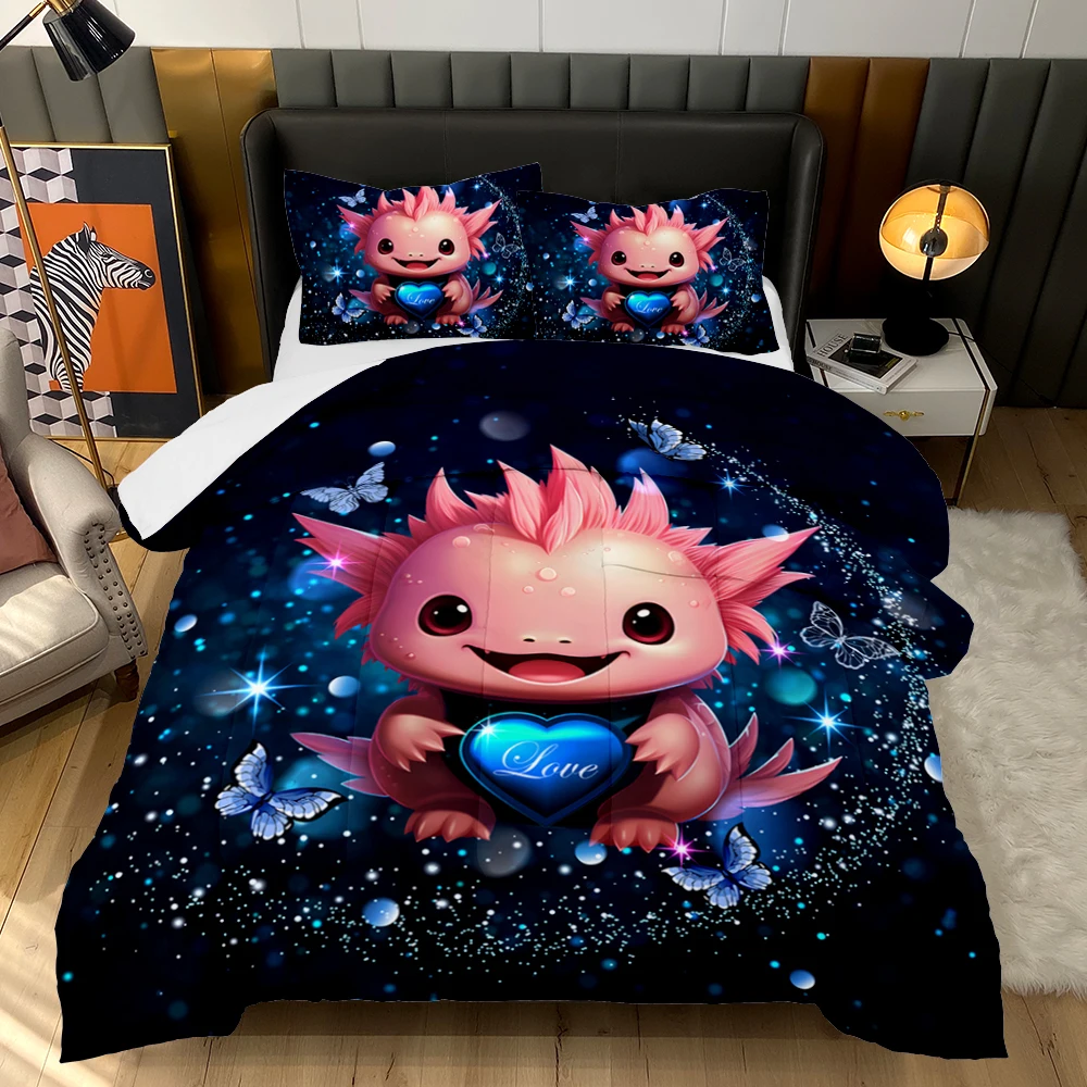 American Style Axolotl Bedding Set 200g Polyester Filling Comforter Twin Full Queen Size 3D Technics Home Hotel Use