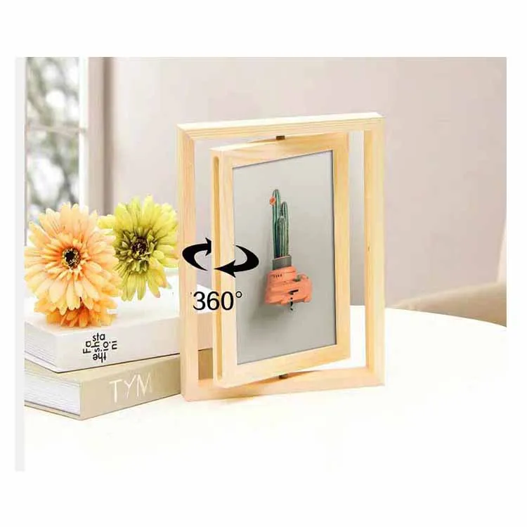 Creative Solid Wood 8-inch Nordic Double-sided Rotating Photo Frame Can Hold Two Photos Wooden Photo Frames