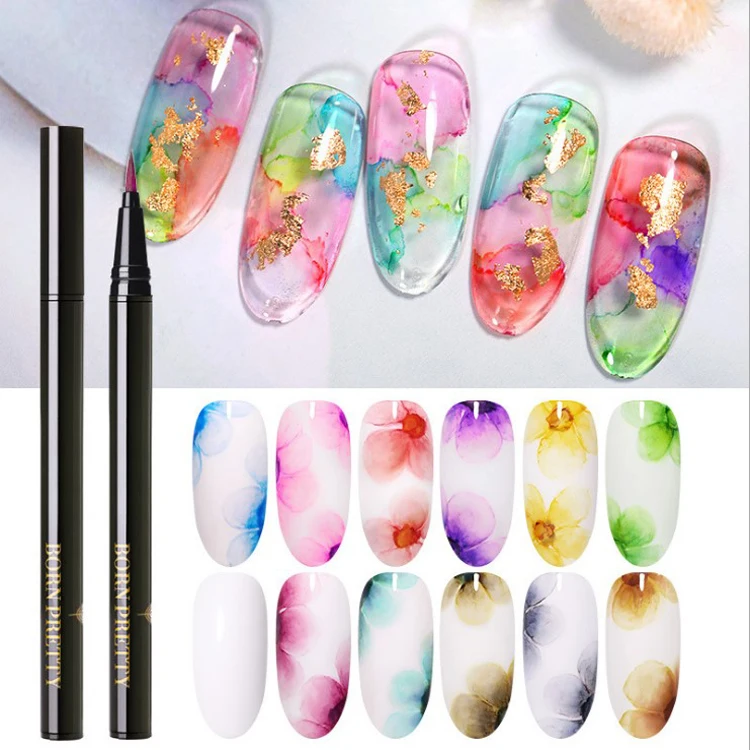 
New Design 12 Colors Vegan 3D Nail Gel Watercolor Flower Blossom Painting Nail Polish Pen 