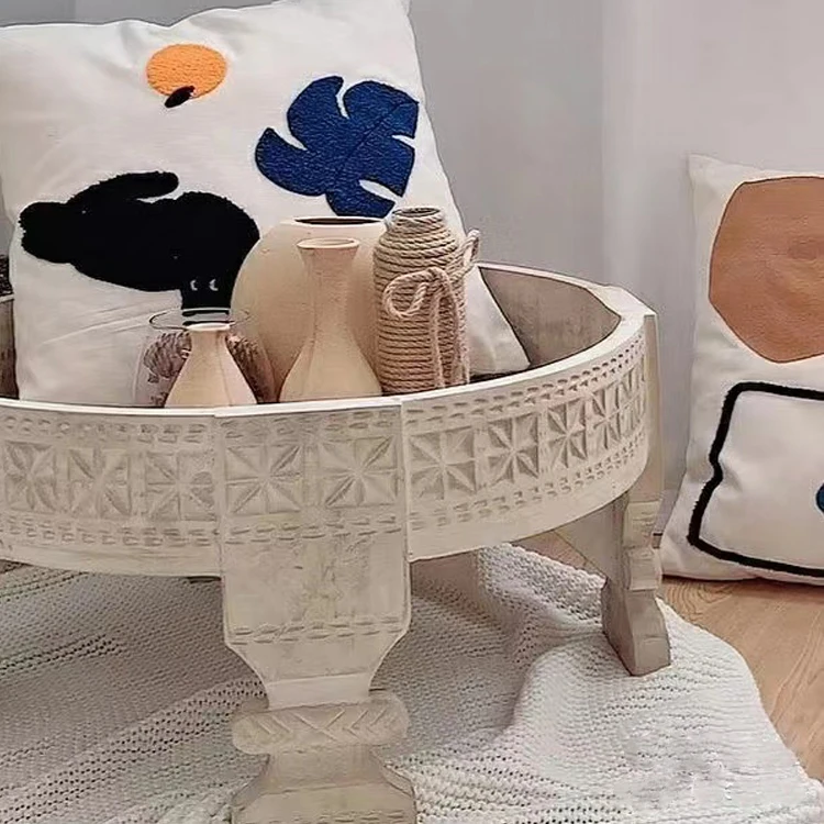 INNOVA customizable modern morocco style coffee table farmhouse rustic white solid wood round tea table