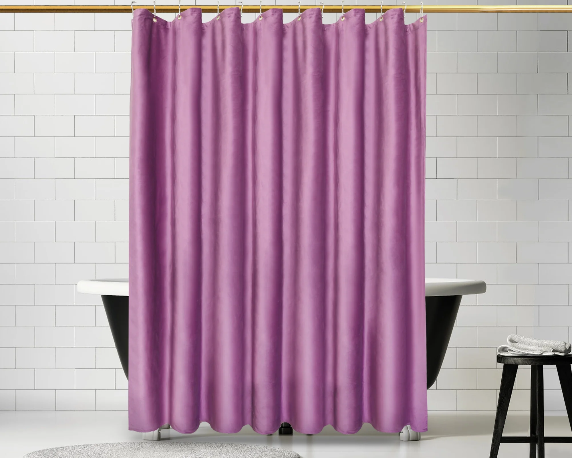 72 x 72 Inches Heavy Duty Fabric Luxury Velvet Shower Curtain Sets with Stainless Steel Hooks