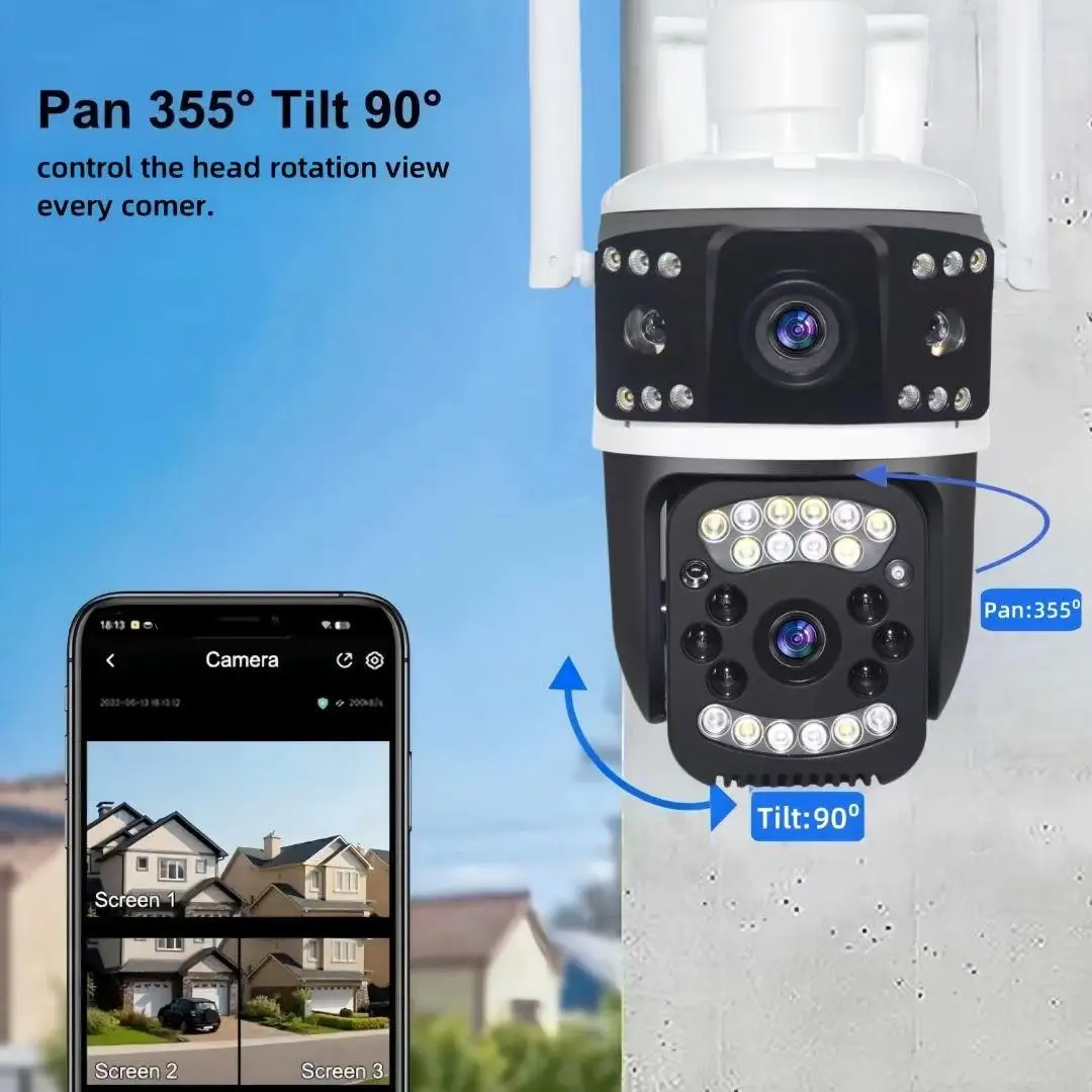 3 Lens Network PTZ Security Camera 6 Megapixel High Definition WiFi Connectivity  use for Outdoor Home