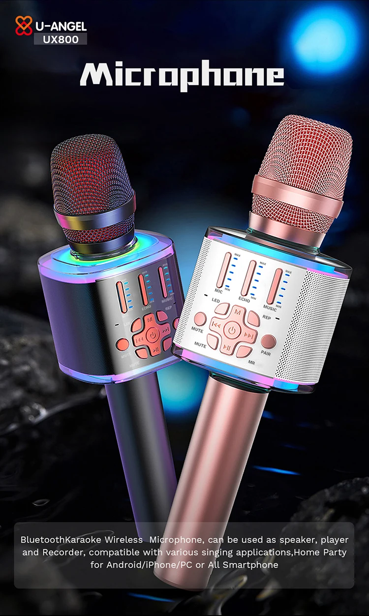 Best Selling Family KTV Mic Portable Gold Wireless Professional Karaoke Microphone Mini USB Handheld Bluetooth Karaoke