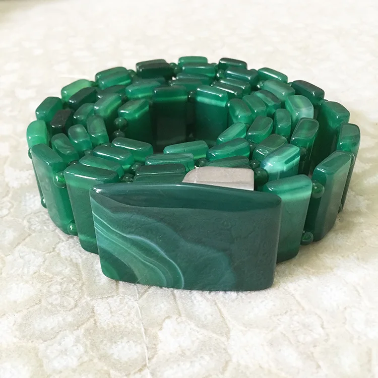 Fine natural green agate Female models Leather bel Belts Elegant