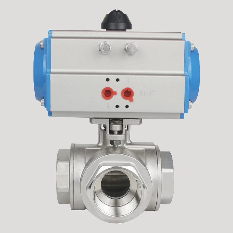 Manufacturer DN40 1 1/2 inch AC220V Stainless steel Welded Three Way Pneumatic ball valve