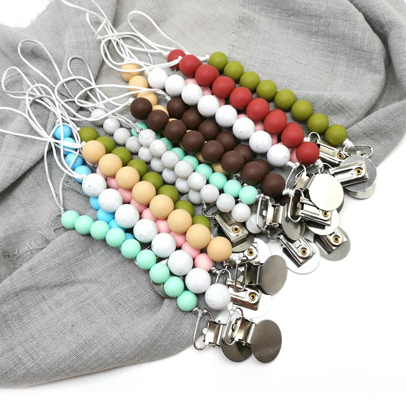Wholesale Chewable Beaded Holder Wooden Dummy Baby Silicone Soother Chain Pacifier Clip