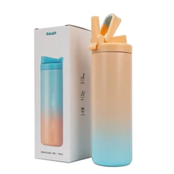 20oz 32oz Luxury Double Wall Wide Mouth Stainless Steel Water Bottle with Straw Sports Vacuum Flask with Foldable Straw Lid