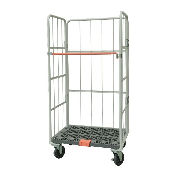 Collapsible metal foldable storage warehouse steel wire mesh roll trolley