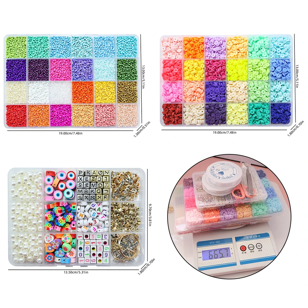 Hot Sale 6mm Polymer Clay Beads Bracelet Kit Diy Handmade Clay Charms Clay Fruit Beads Flat Beads With Scissors For Girls