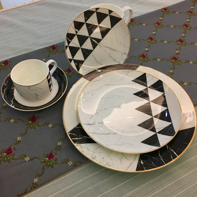High Quality Dinnerware Sets Porcelain Plates Sets Best Quality Fashion Ceramic Dinner Set Bone China In Black White Plates