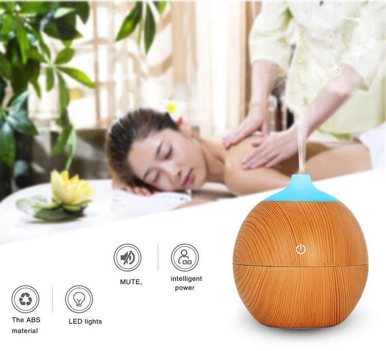 free sample-Aroma humidifier room round small nozzle USB led 7 light wood grain cool mist aroma ultrasonic humidifier