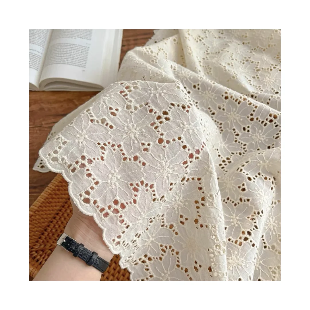 Hot sale 100% cotton Floral embroidery color lace fabric for clothing DIY craft decoration