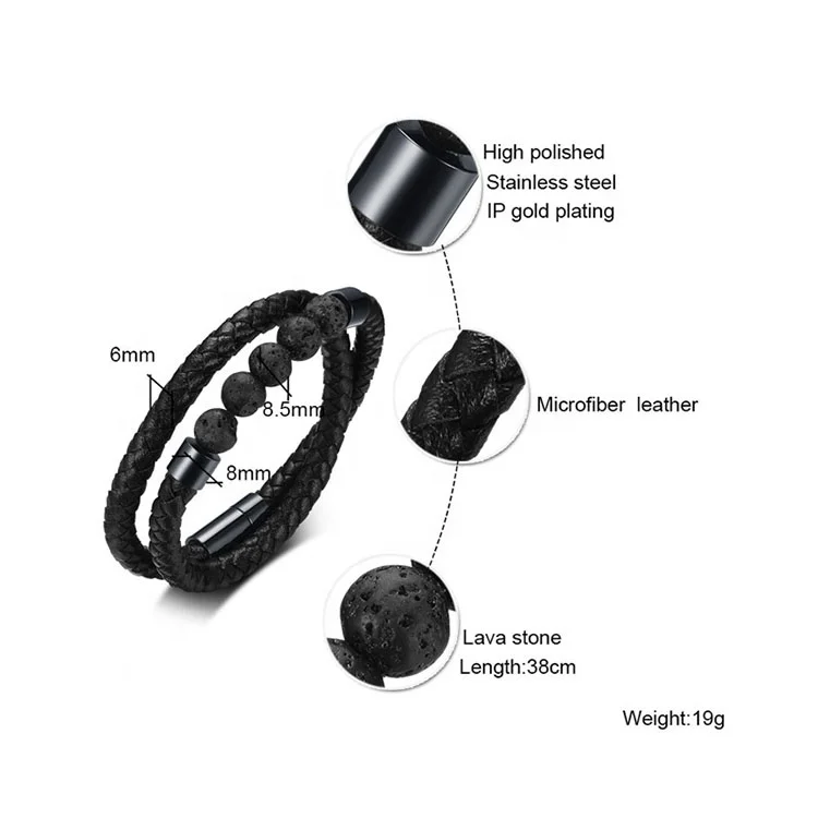 Personalized Custom Relationship Natural Chakra Lava Stone Beaded Leather Double Wrap Bracelet