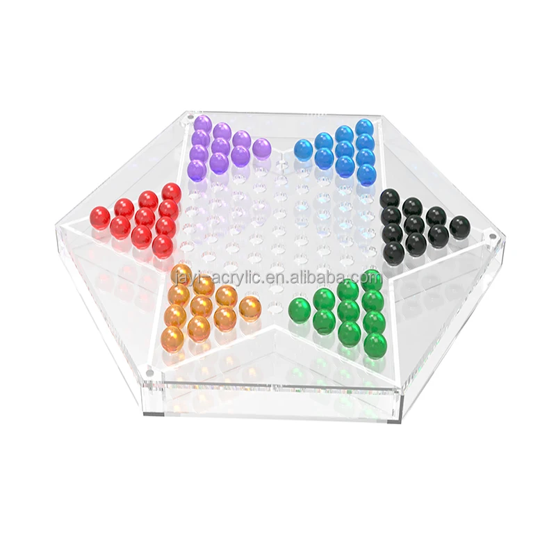 JAYI Custom Acrylic Chinese Checkers Lucite Board Game Set with Colorful Glass Marbles