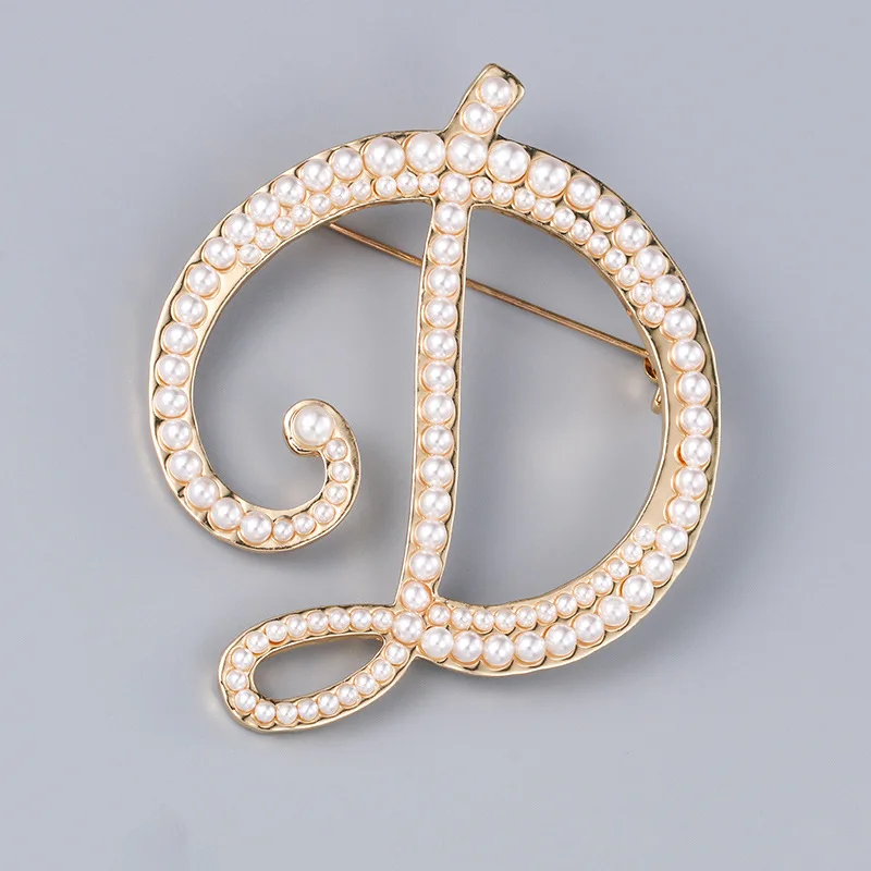 Wholesale Fashion A-z 26 Letters Letter Brooch Pins Initial Pearl Pin Women Corsage Clothing Accessories