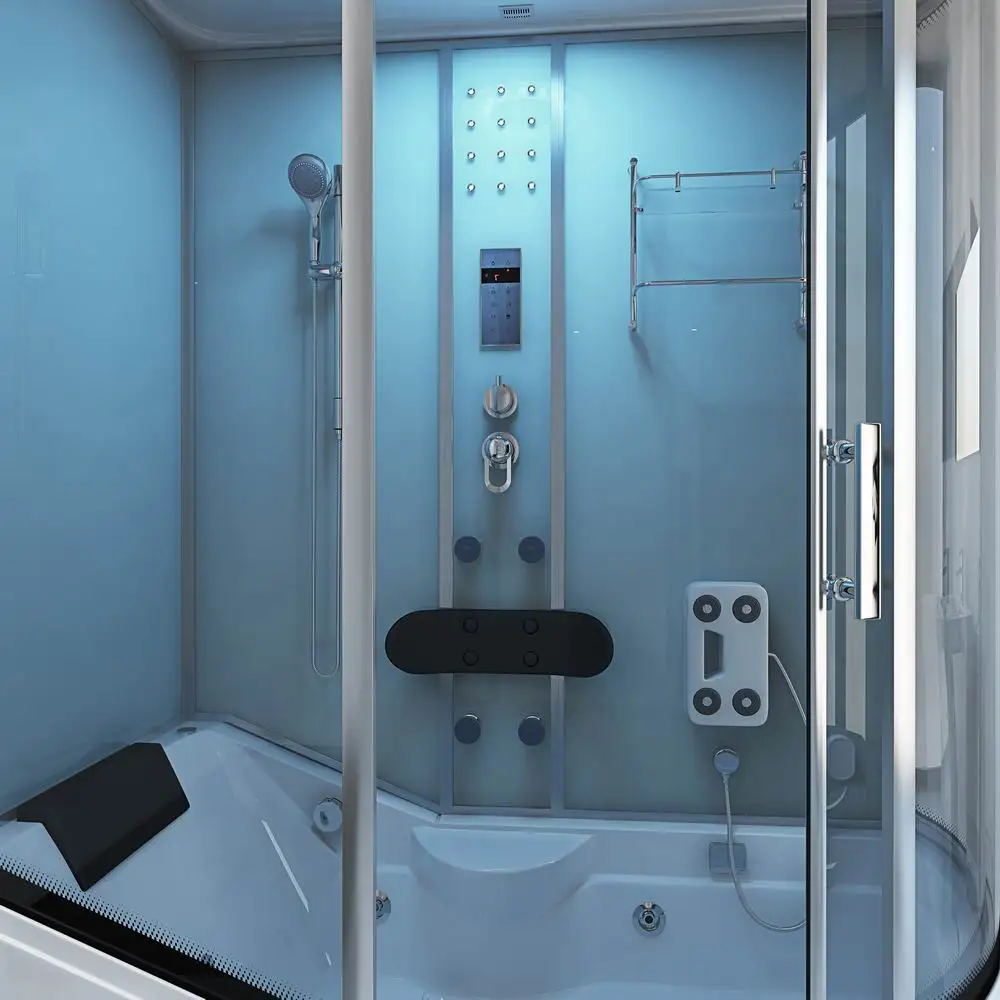 Modern Bathroom Corner Glass Door Massage Steam Shower Cabin Room With Whirlpool Bath