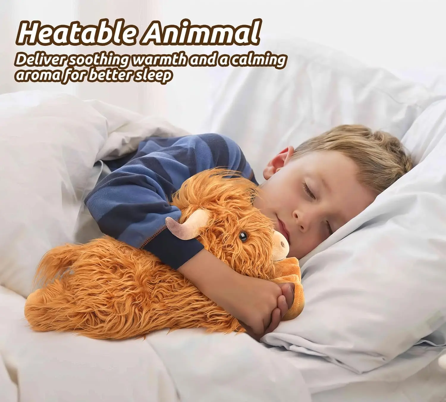 Highland Cow Stuffed Animals Microwavable Heating Pad Soft Fluffy Realistic Cow Plush Toy for Anxiety