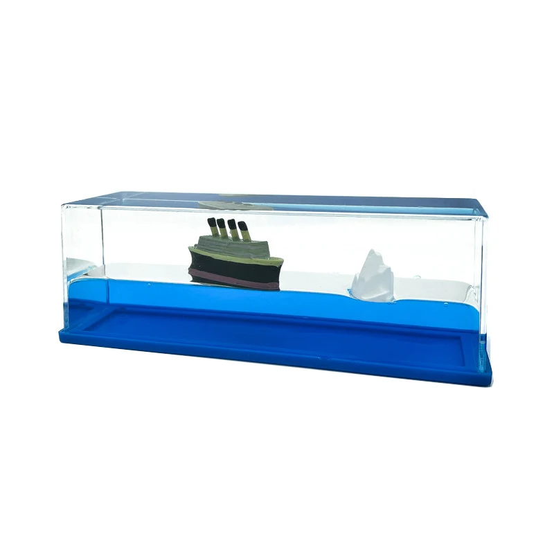 Creative Acrylic Floating Cruise Ship Ornament Liquid Paperweight Desk Toy Unique Iceberg Boat Shape Knick-Knacks